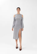 Off-the-Shoulder Cashmere Midi Dress in Gray